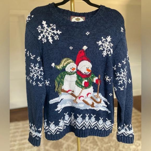 Vintage Snowman Sweater Pullover Christmas Holiday Parisian Scandi Boho Tiara In - Picture 2 of 6